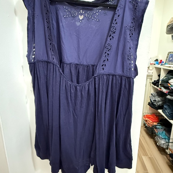 Free People Linen Cotton Bella Babydoll Top/Dress Eyelet Blue XL - Picture 4 of 5